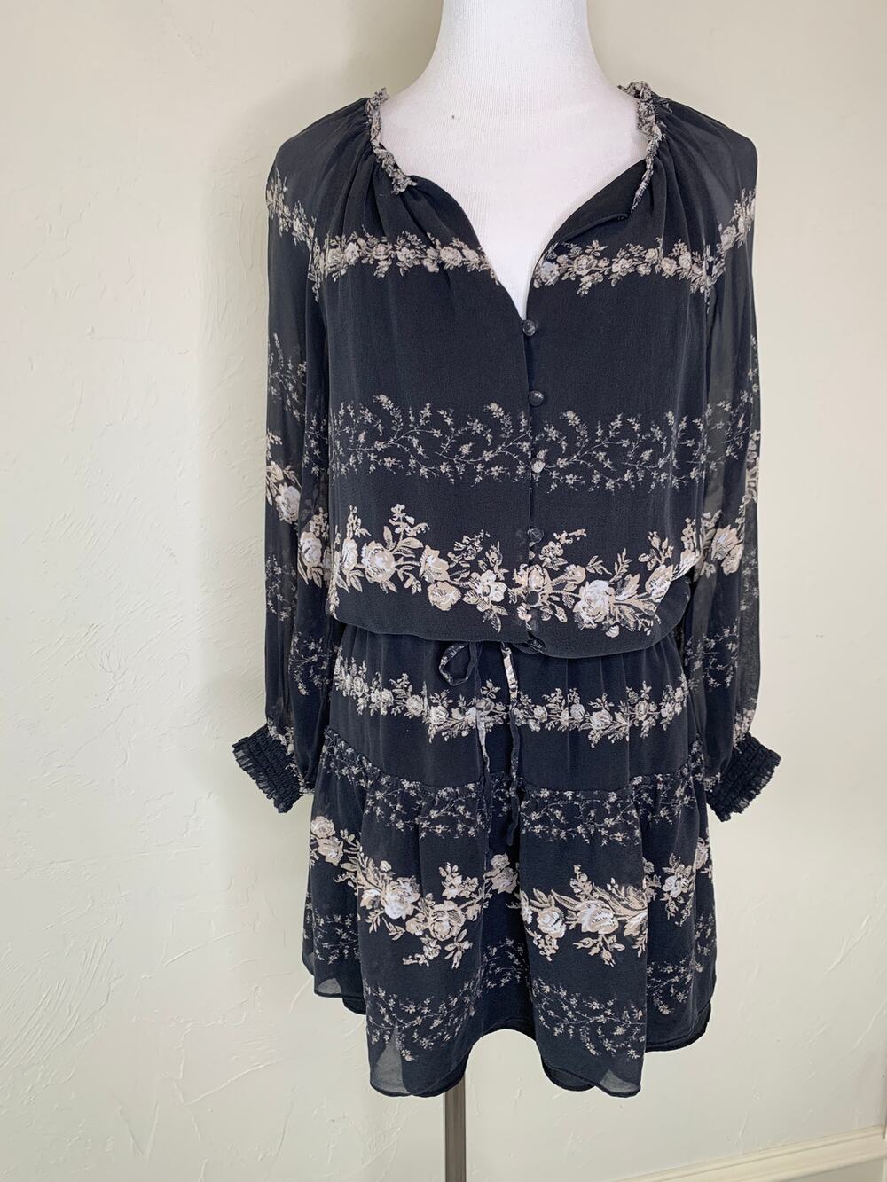 Joie Silk Floral Blouson Dress Preppy Boho Sz Small